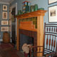 library with fireplace